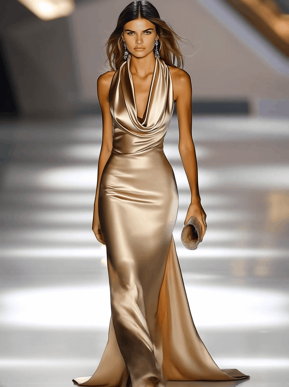 Monalisa I Luxuriöses Champagnergold Satin Kleid