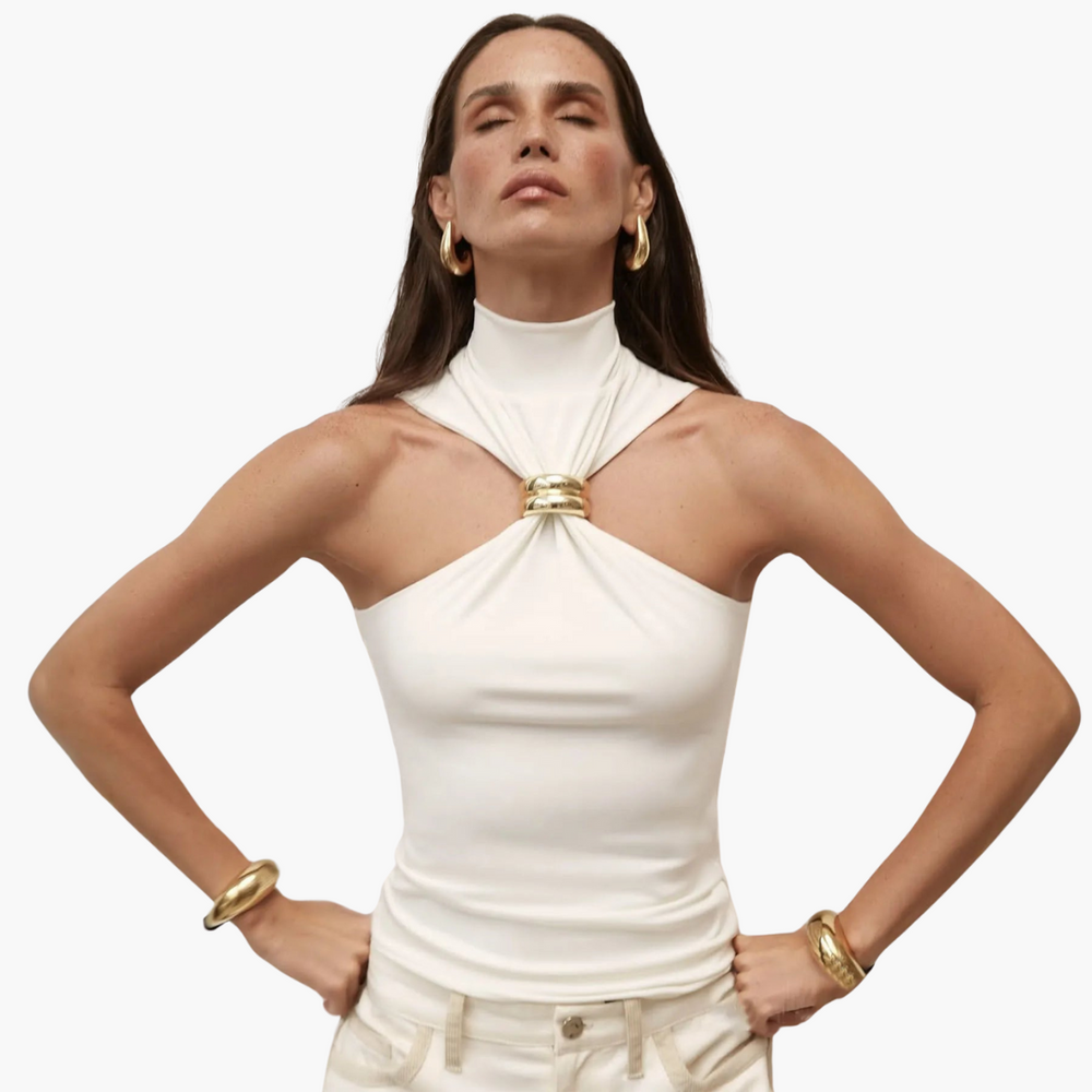 Haut licou chic à col haut - pour femme avec accent doré