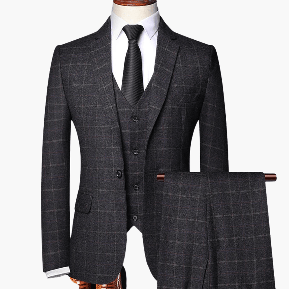 Costume 3 pièces homme avec gilet et veste – motif à carreaux