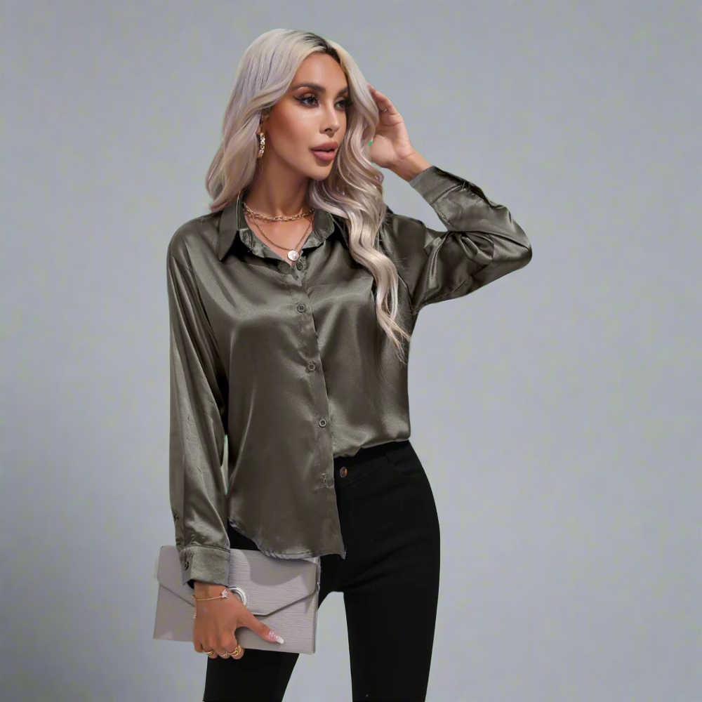 Xaveria | Chemisier en satin haut de gamme à l'éclat élégant