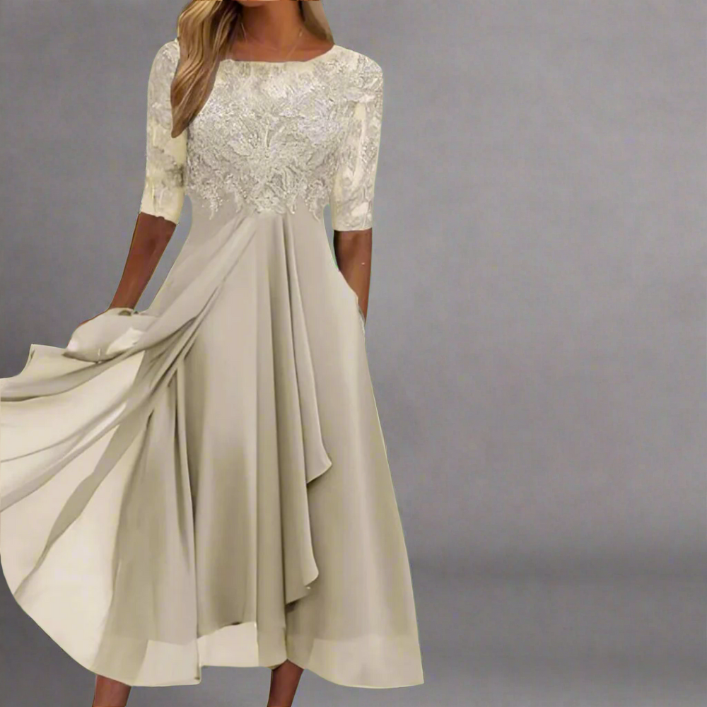 Gundrada | Robe midi élégante à manches en dentelle