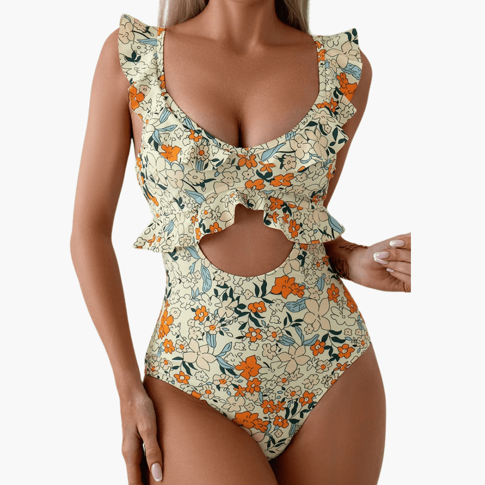 Maillot de bain une pièce à volants et découpes pour femme