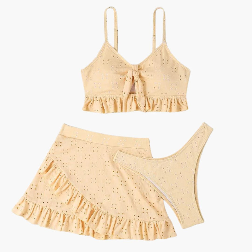 Ensemble bikini 3 pièces pour femme avec volants et taille haute