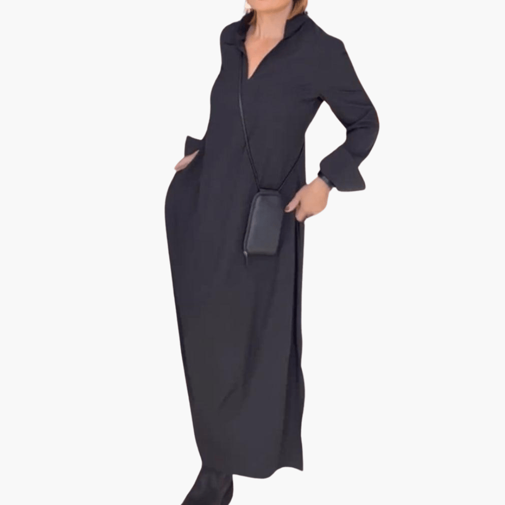 Emilia | Robe longue ample à revers et fente latérale
