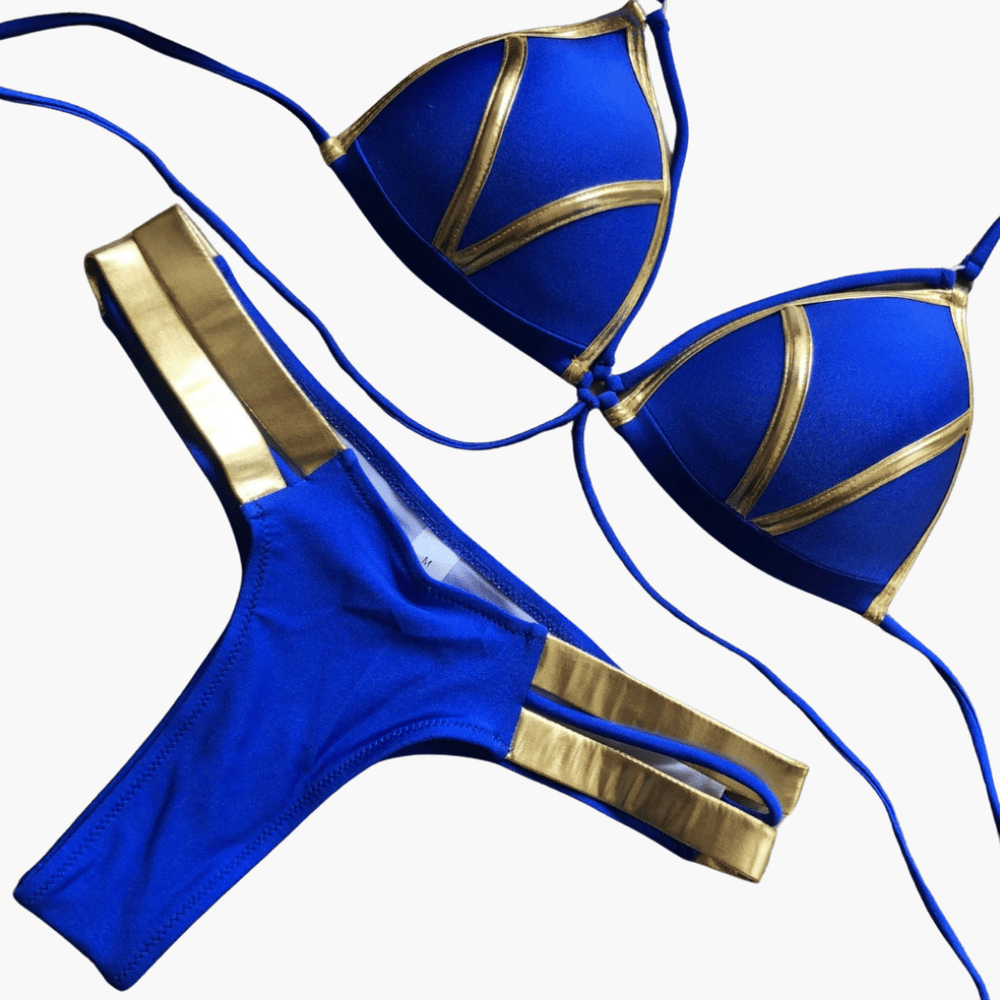 Ensemble bikini triangle - maillot de bain femme avec détails dorés