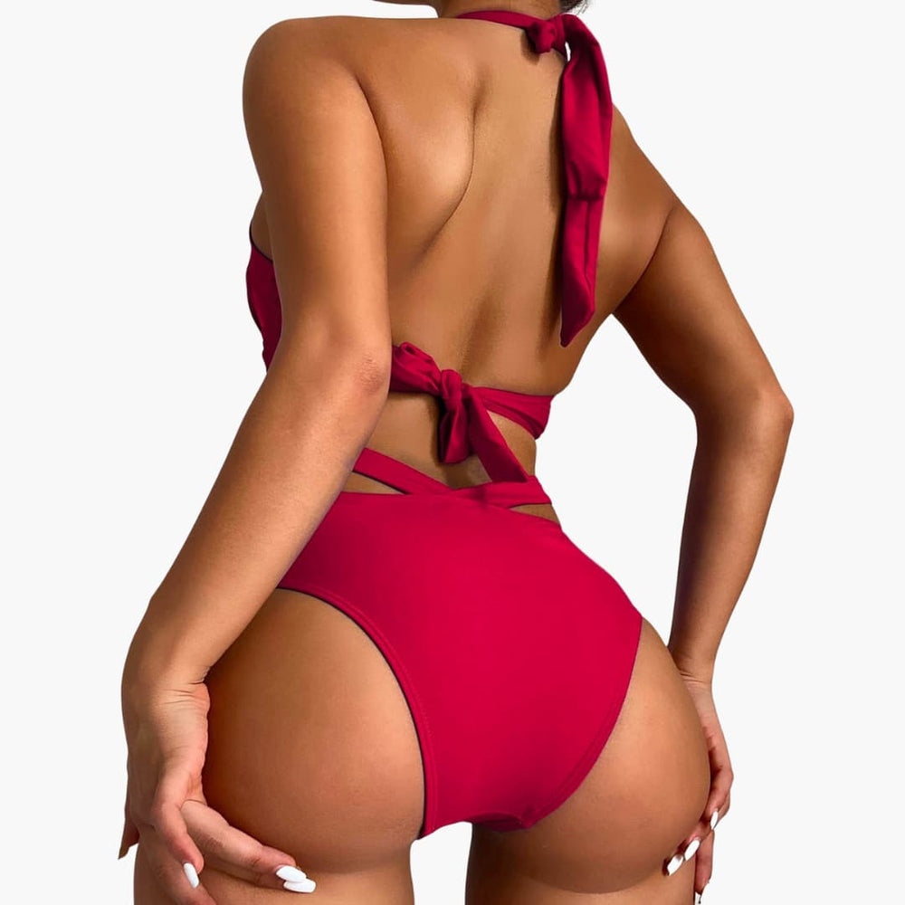 Bikini deux pièces pour femme avec taille haute et contrôle du ventre