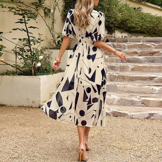 Shara - Robe Midi Chic Géométrique