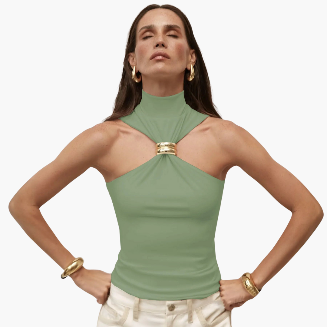Haut licou chic à col haut - pour femme avec accent doré 