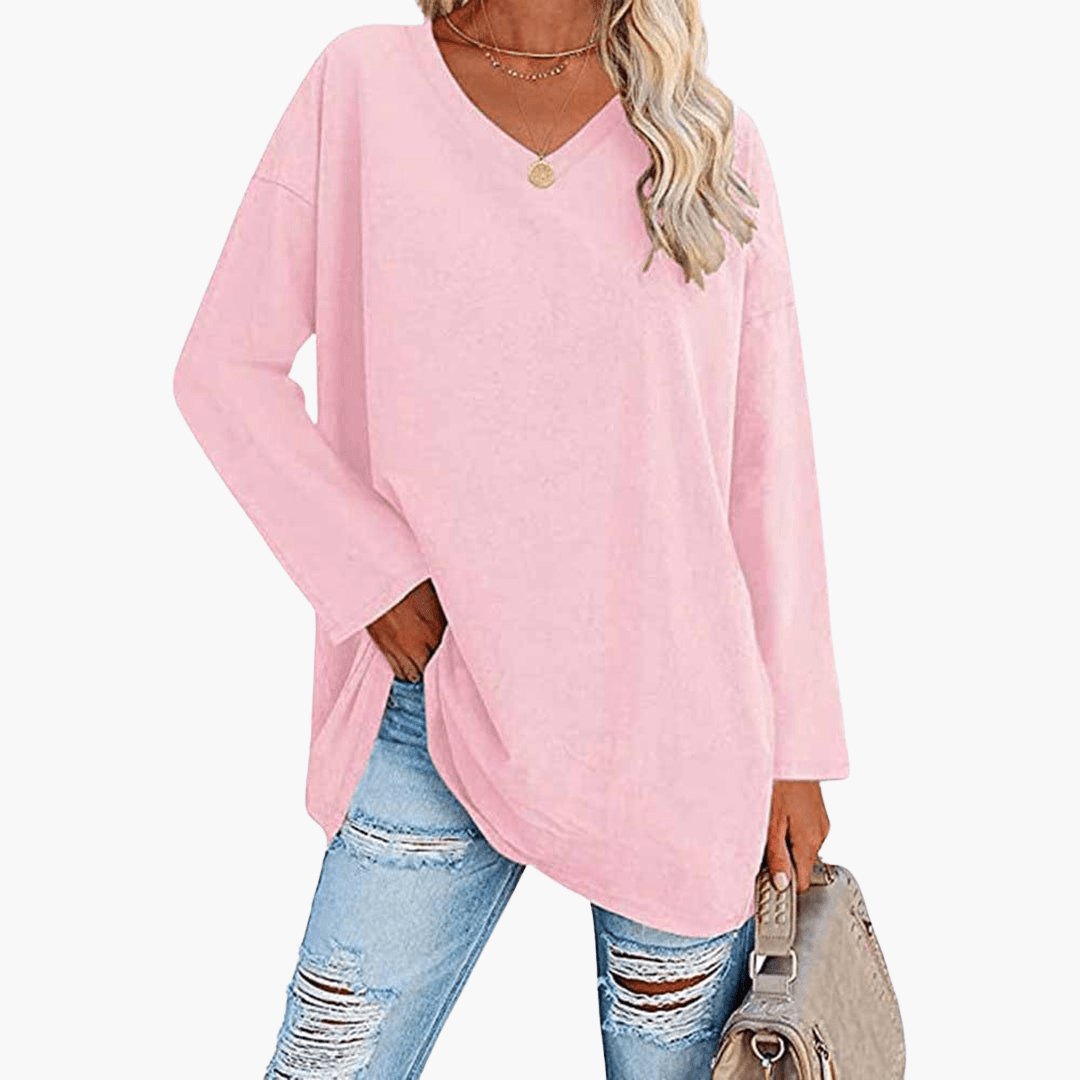 Chemise à manches longues et col en V pour femme – confortable et décontractée