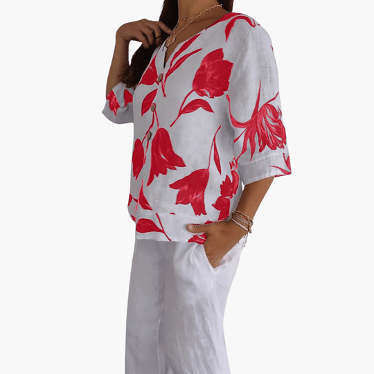 Chemisier à imprimé floral pour femme – Haut d'été à col en V