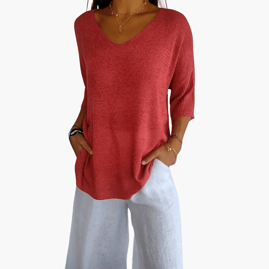 Haut col V pour femme – haut d'été ample pour les loisirs