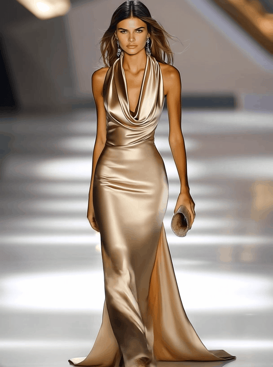 Monalisa I Luxuriöses Champagnergold Satin Kleid