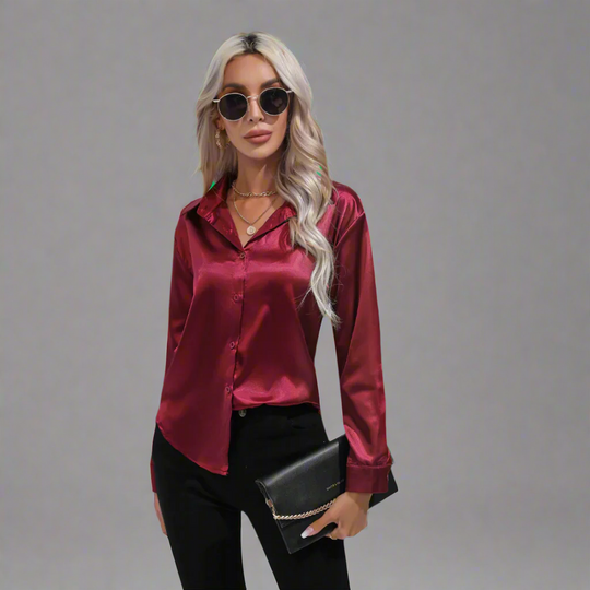 Xaveria | Chemisier en satin haut de gamme à l'éclat élégant