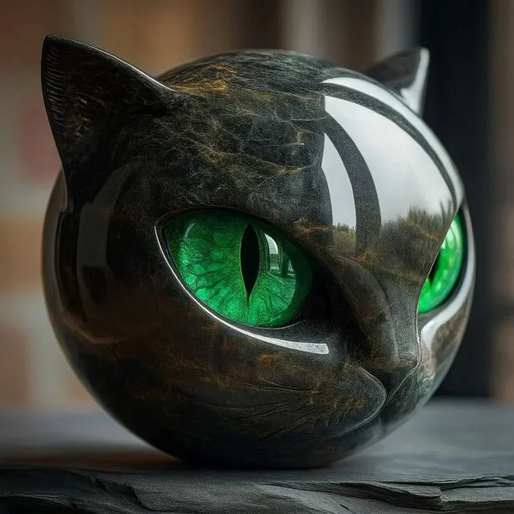 Lunaris - Sculpture de Tête de Chat Noir Mystique