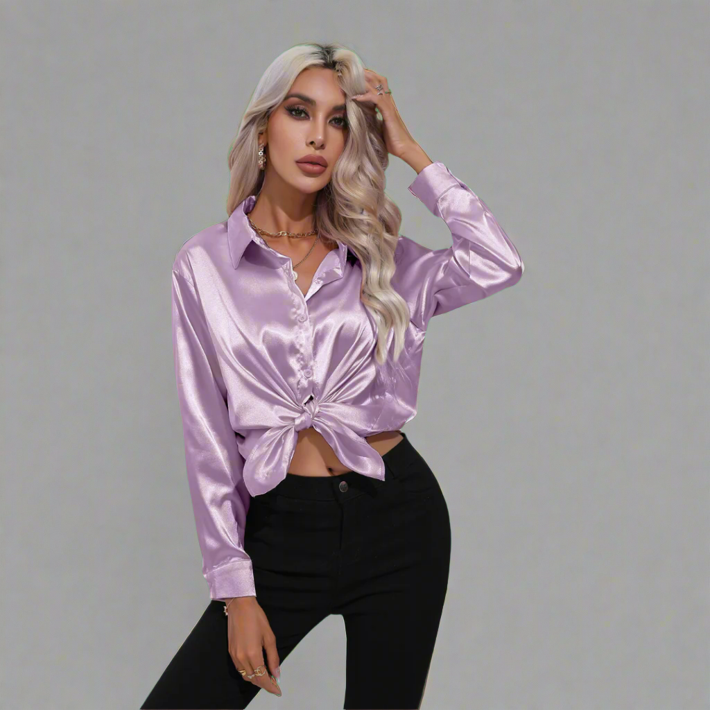 Xaveria | Chemisier en satin haut de gamme à l'éclat élégant