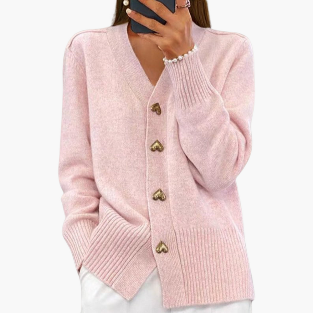 Stella | Cardigan élégant avec boutons en forme de cœur