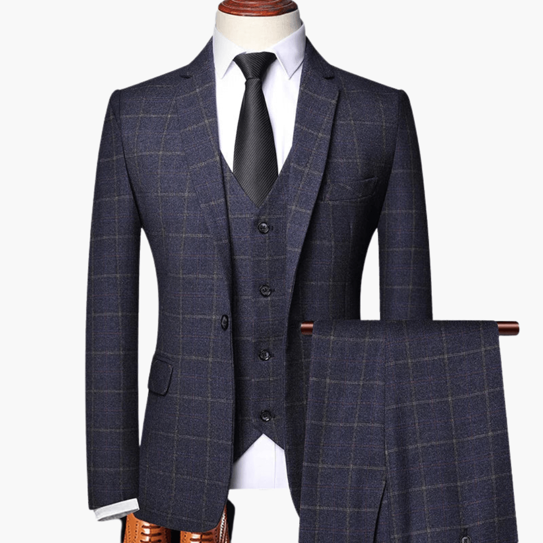 Costume 3 pièces homme avec gilet et veste – motif à carreaux