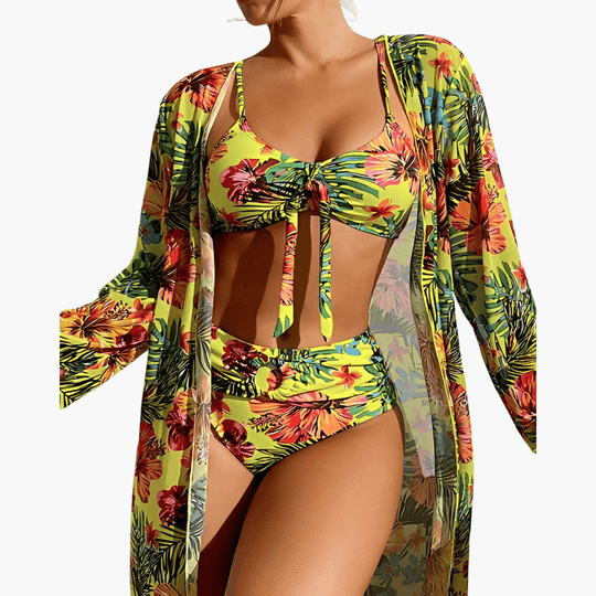 Ensemble bikini 3 pièces - tenue de plage pour femme avec cache-maillot 
