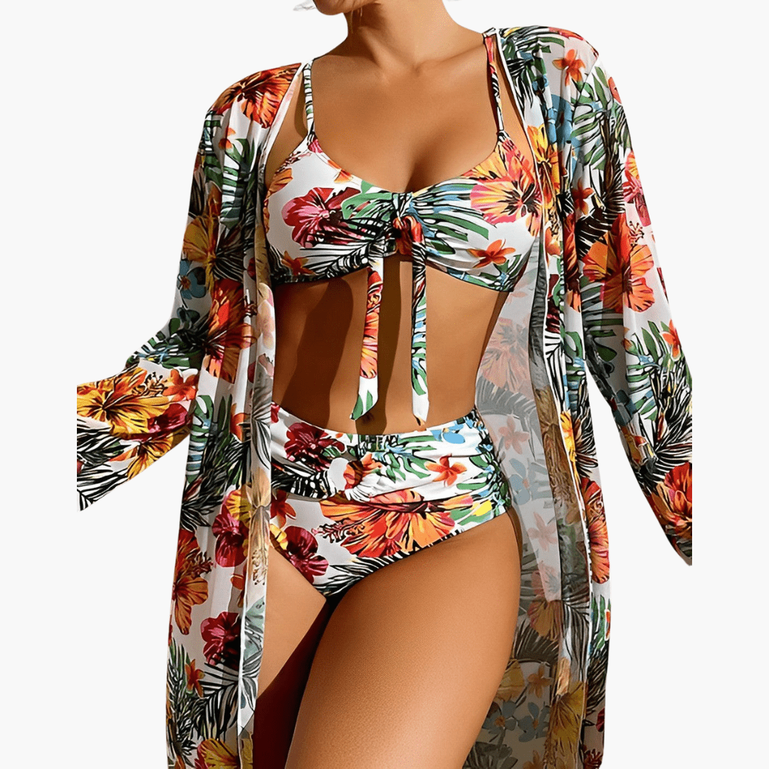Ensemble bikini 3 pièces - tenue de plage pour femme avec cache-maillot 
