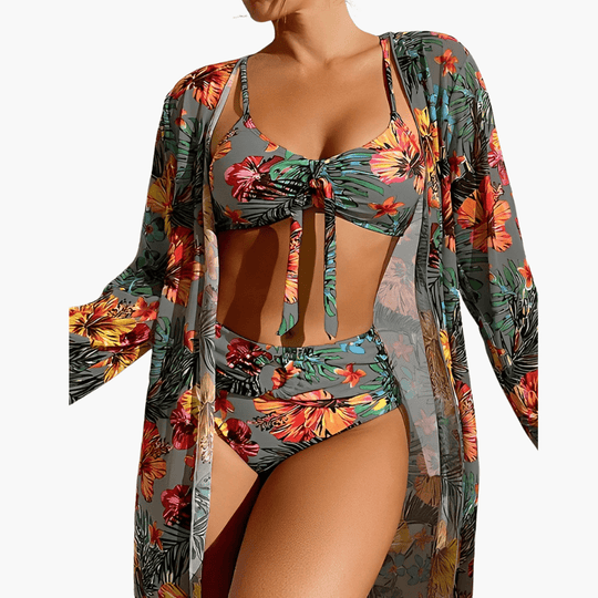 Ensemble bikini 3 pièces - tenue de plage pour femme avec cache-maillot 