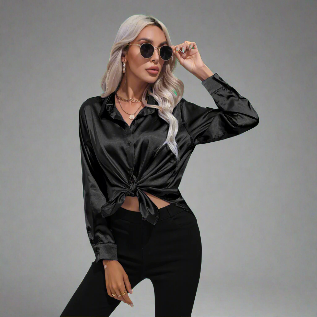 Xaveria | Chemisier en satin haut de gamme à l'éclat élégant