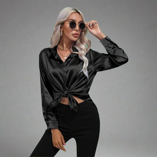Xaveria | Chemisier en satin haut de gamme à l'éclat élégant