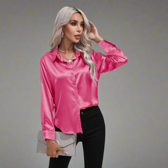 Xaveria | Chemisier en satin haut de gamme à l'éclat élégant