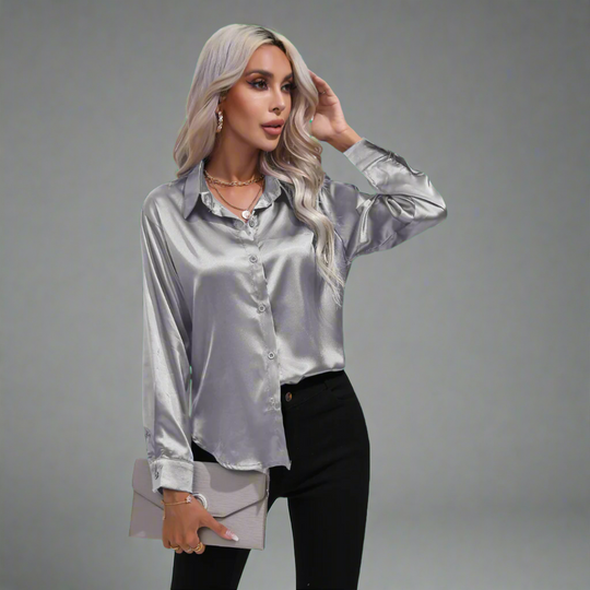 Xaveria | Chemisier en satin haut de gamme à l'éclat élégant