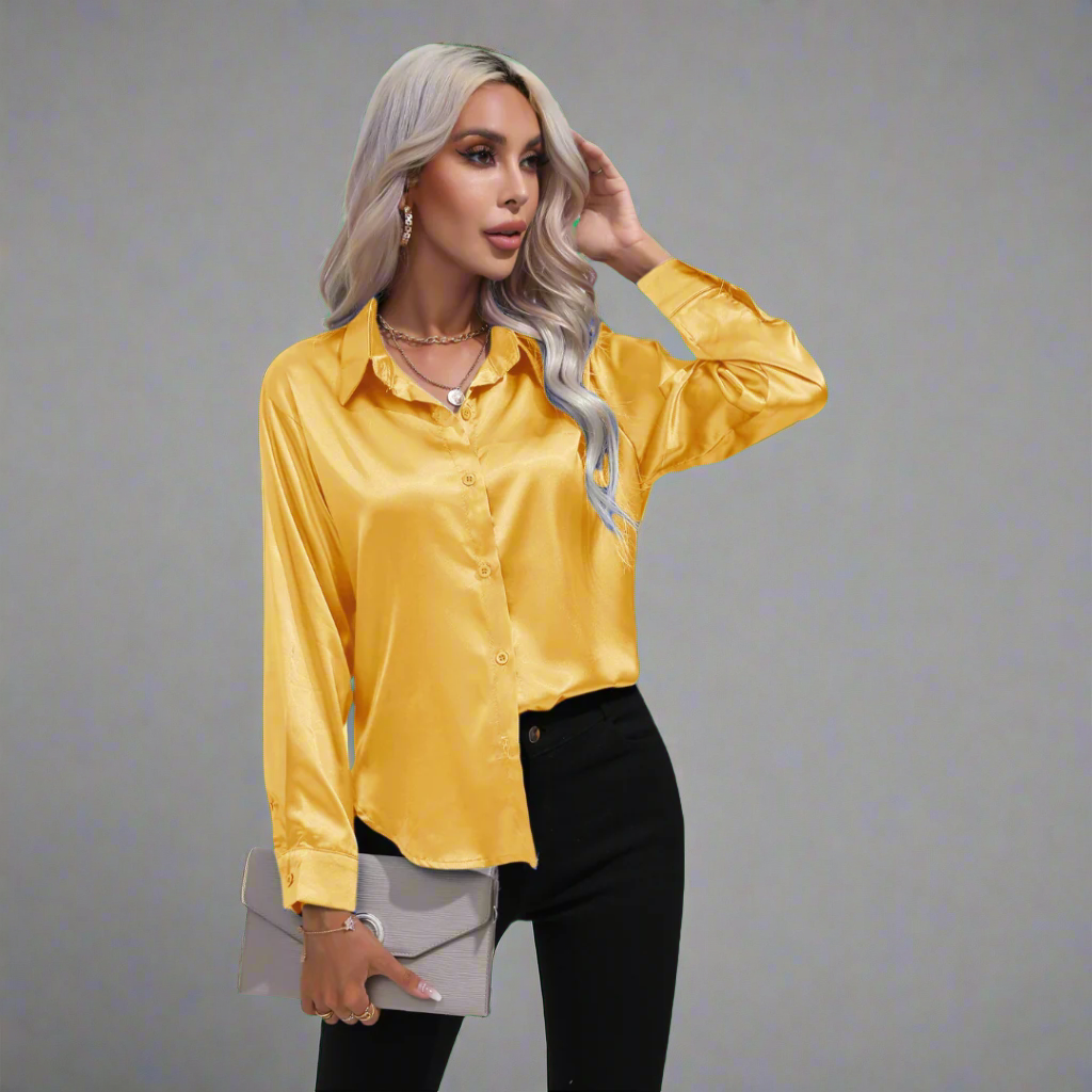 Xaveria | Chemisier en satin haut de gamme à l'éclat élégant