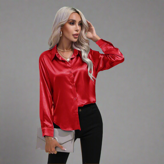 Xaveria | Chemisier en satin haut de gamme à l'éclat élégant