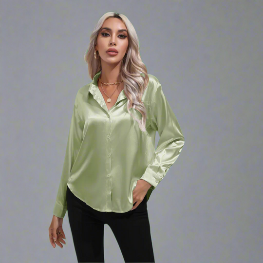 Xaveria | Chemisier en satin haut de gamme à l'éclat élégant