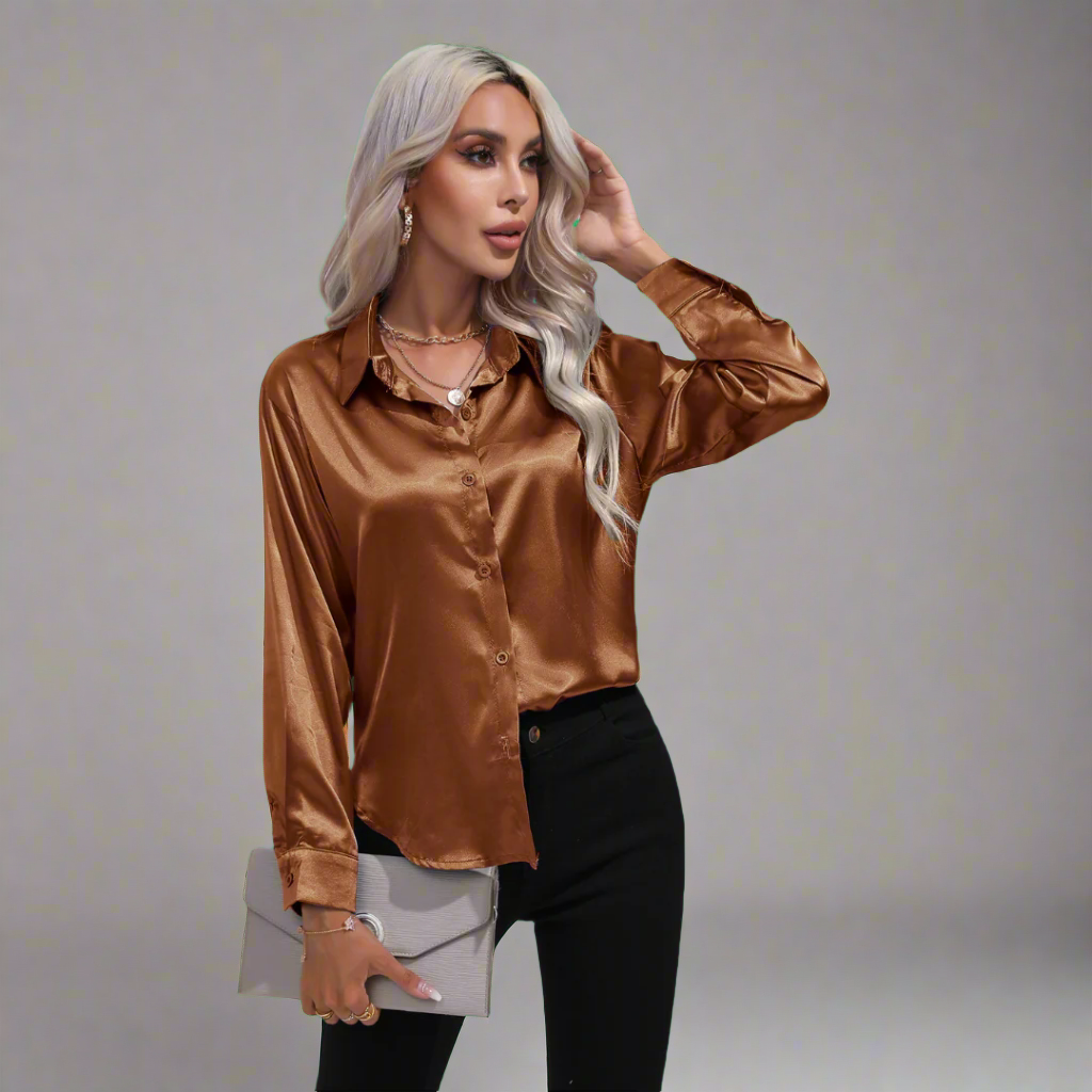 Xaveria | Chemisier en satin haut de gamme à l'éclat élégant