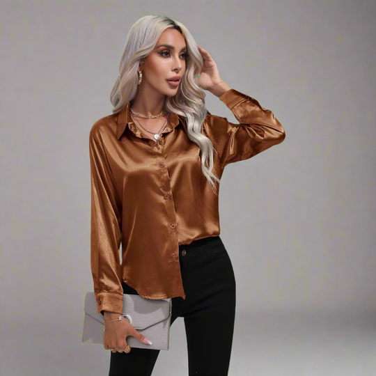 Xaveria | Chemisier en satin haut de gamme à l'éclat élégant