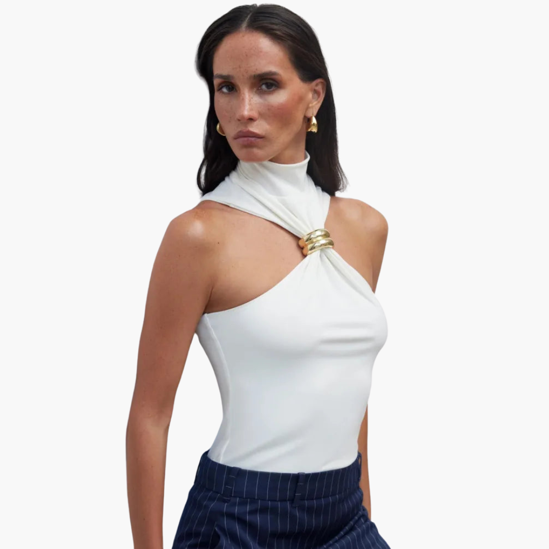 Haut licou chic à col haut - pour femme avec accent doré 
