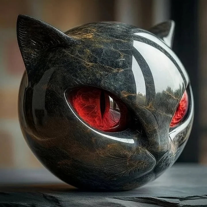 Lunaris - Sculpture de Tête de Chat Noir Mystique