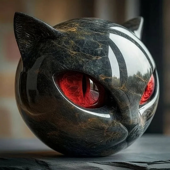 Lunaris - Sculpture de Tête de Chat Noir Mystique