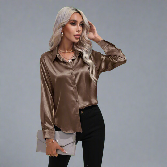 Xaveria | Chemisier en satin haut de gamme à l'éclat élégant