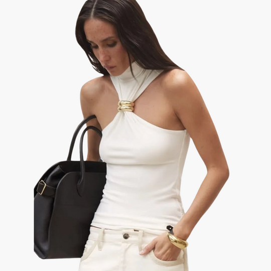 Haut licou chic à col haut - pour femme avec accent doré 