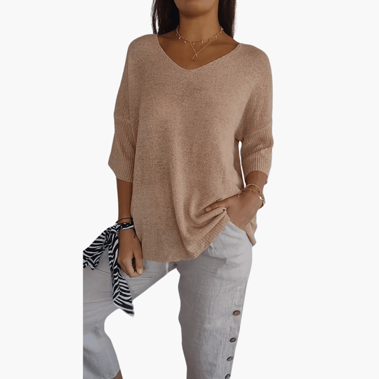 Haut col V pour femme – haut d'été ample pour les loisirs