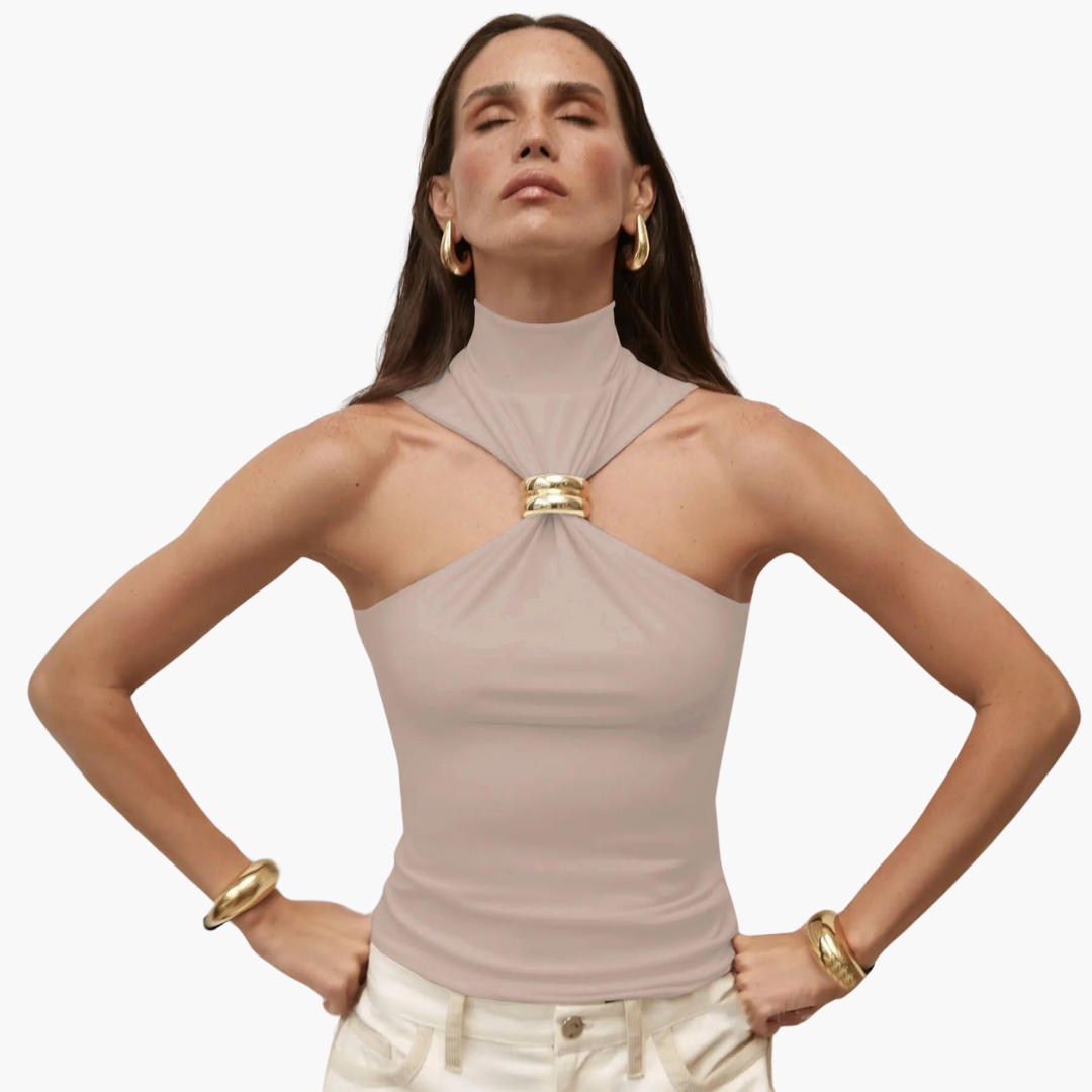 Haut licou chic à col haut - pour femme avec accent doré 