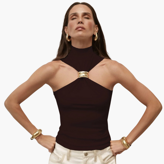 Haut licou chic à col haut - pour femme avec accent doré 