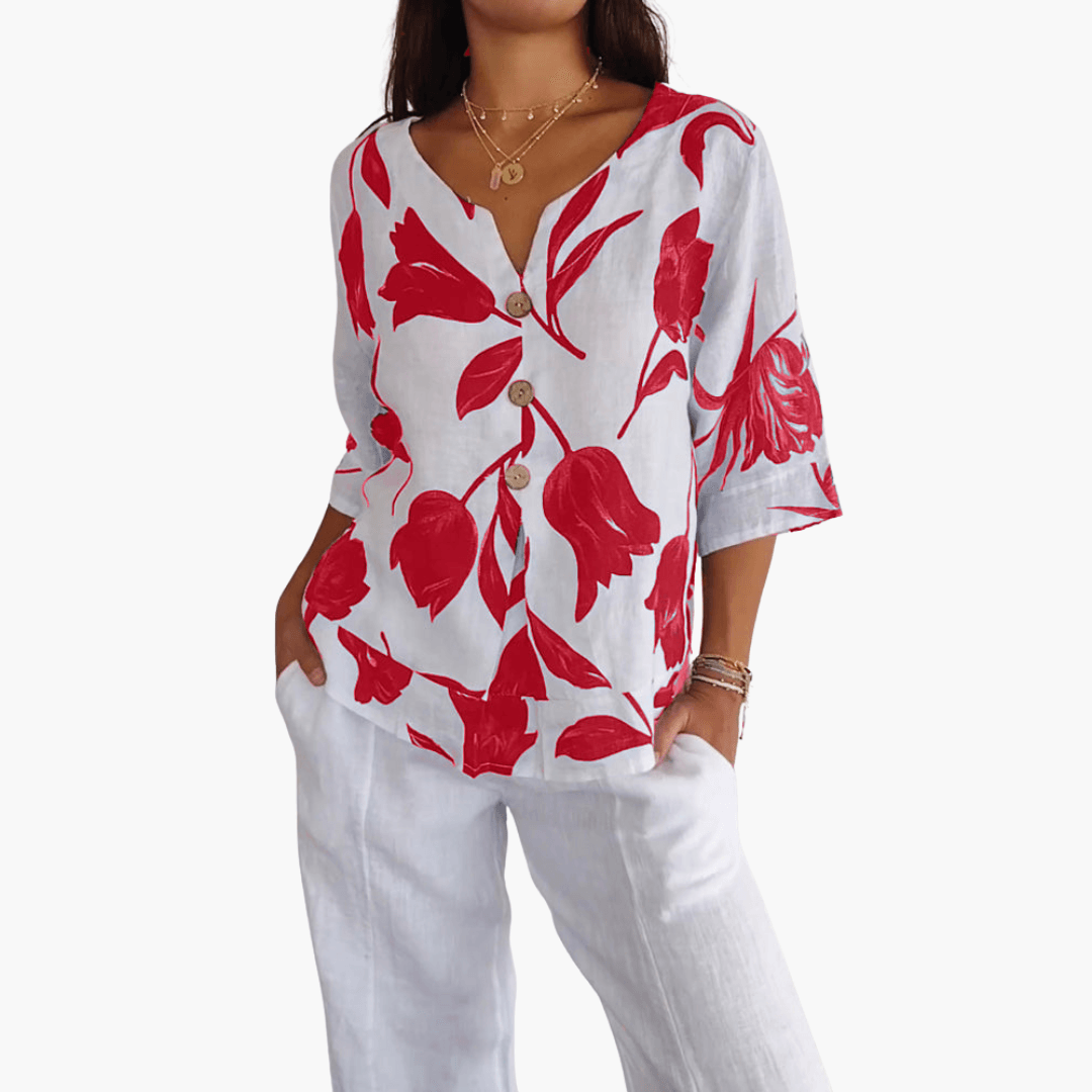 Chemisier à imprimé floral pour femme – Haut d'été à col en V
