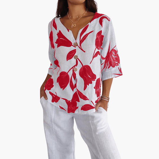 Chemisier à imprimé floral pour femme – Haut d'été à col en V