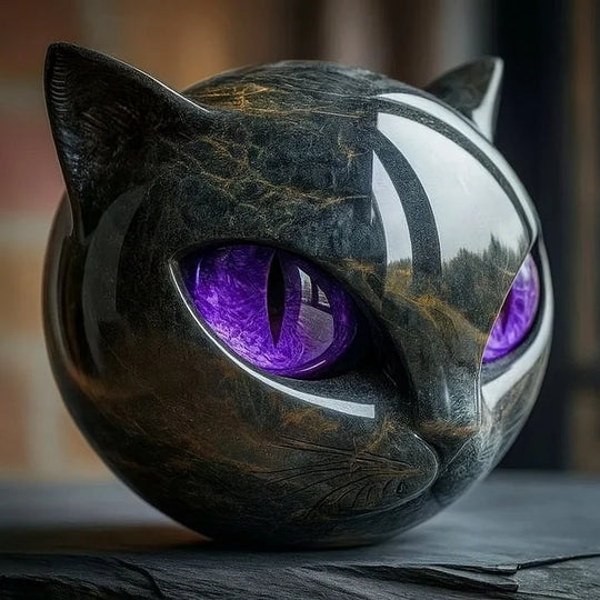 Lunaris - Sculpture de Tête de Chat Noir Mystique