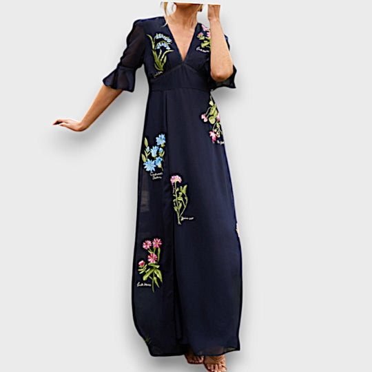 Adelise – Robe longue brodée à l'élégance florale