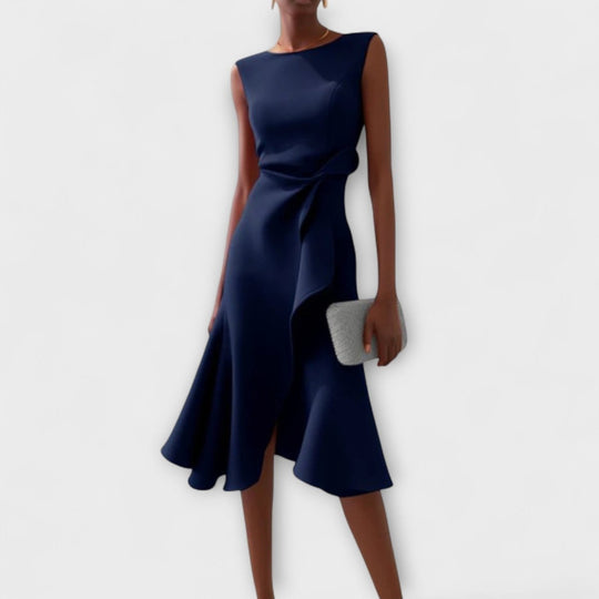 Ariane | Robe midi asymétrique à plis élégants