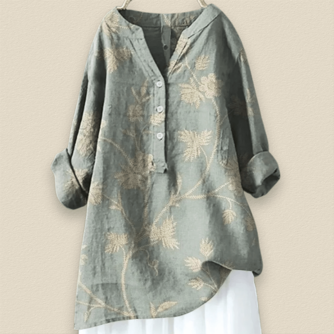 Camille | Blumenbluse mit luftiger Passform und Mandarin-Kragen
