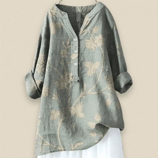 Camille | Blumenbluse mit luftiger Passform und Mandarin-Kragen
