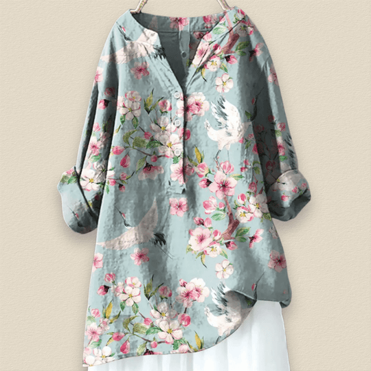 Camille | Blumenbluse mit luftiger Passform und Mandarin-Kragen