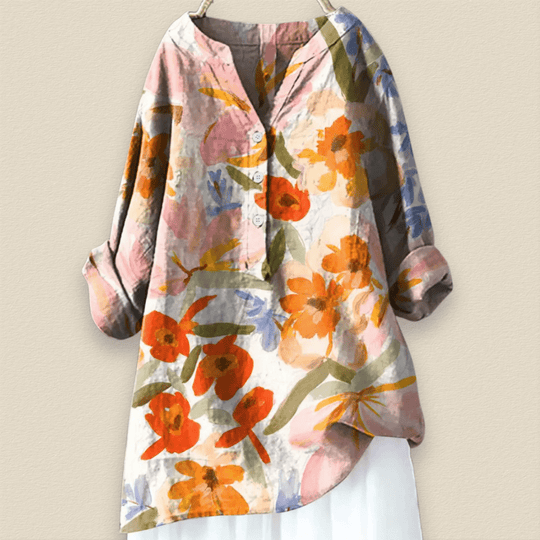 Camille | Blumenbluse mit luftiger Passform und Mandarin-Kragen